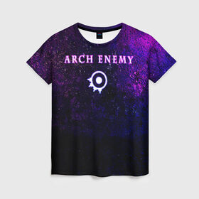 Женская футболка 3D с принтом Arch Enemy. Neon logo в Рязани, 100% полиэфир ( синтетическое хлопкоподобное полотно) | прямой крой, круглый вырез горловины, длина до линии бедер | archenemy | band | bodom | deathmetal | electroguitars | guitars | hard rock | legends | metal | metalhead | progressive | rock | rock legends | rockon | shred | trash | гитары | метал | металхед | рок | рок легенды | рокконцерт | тяжеляк | хардрок