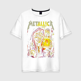 Женская футболка хлопок Oversize с принтом Metallica в Рязани, 100% хлопок | свободный крой, круглый ворот, спущенный рукав, длина до линии бедер
 | american | heavy metal | los angeles | metal band | metallica | music | thrash metal | американская | лос анджелес | метал группа | металлика | музыка | трэш метал | трэш металл | хеви метал