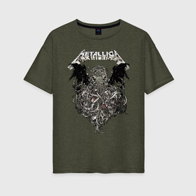 Женская футболка хлопок Oversize с принтом Metallica в Рязани, 100% хлопок | свободный крой, круглый ворот, спущенный рукав, длина до линии бедер
 | american | heavy metal | los angeles | metal band | metallica | music | thrash metal | американская | лос анджелес | метал группа | металлика | музыка | трэш метал | трэш металл | хеви метал