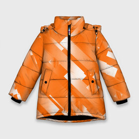 Зимняя куртка для девочек 3D с принтом Оранжевый градиент в Рязани, ткань верха — 100% полиэстер; подклад — 100% полиэстер, утеплитель — 100% полиэстер. | длина ниже бедра, удлиненная спинка, воротник стойка и отстегивающийся капюшон. Есть боковые карманы с листочкой на кнопках, утяжки по низу изделия и внутренний карман на молнии. 

Предусмотрены светоотражающий принт на спинке, радужный светоотражающий элемент на пуллере молнии и на резинке для утяжки. | блеск | геометрия | градиент | линии | оранжевый | полосы