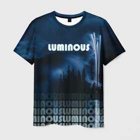 Мужская футболка 3D с принтом LUMINOUS в Рязани, 100% полиэфир | прямой крой, круглый вырез горловины, длина до линии бедер | Тематика изображения на принте: неоновый принт | ночная атмосфера | ночное небо | ночной лес | темные облака | туман | фейерверк