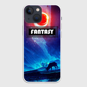 Чехол для iPhone 13 mini с принтом FANTASY в Рязани,  |  | горы | ледяные глыбы | неоновая луна | неоновая планета | неоновый свет | ночное небо | олень | фантастика | фентези