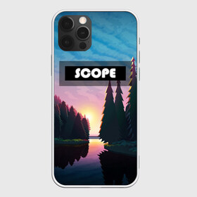 Чехол для iPhone 12 Pro Max с принтом SCOPE в Рязани, Силикон |  | Тематика изображения на принте: вечернее небо | голубое небо | деревья | закат | лес | неоновая надпись | озеро | река