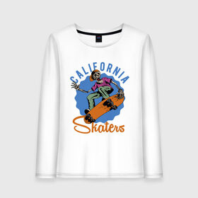 Женский лонгслив хлопок с принтом California skaters в Рязани, 100% хлопок |  | california | skateboard | skeleton | skull | калифорния | скейтборд | скелет | череп