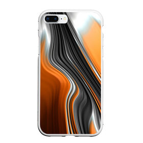 Чехол для iPhone 7Plus/8 Plus матовый с принтом абстрация в Рязани, Силикон | Область печати: задняя сторона чехла, без боковых панелей | абстракция | белое | волны | оранжевое | полосы | серое | узор | черное