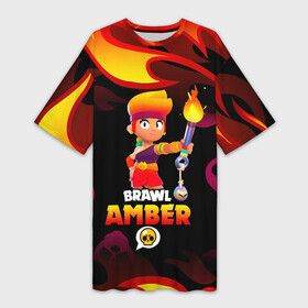 Платье-футболка 3D с принтом BRAWL STARS AMBER. в Рязани,  |  | 8 bit | amber | brawl stars | colette | crow | gale | leon | max | mecha | mecha crow | mr.p | sally leon | shark | tara | virus 8 bit | werewolf leon | акула | амбер | берли | бравл старс | ворон | коллет | макс | оборотень