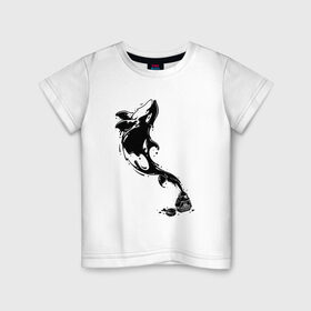 Детская футболка хлопок с принтом Чернильная касатка в Рязани, 100% хлопок | круглый вырез горловины, полуприлегающий силуэт, длина до линии бедер | арт | белый | капли | капля | касатка | рисунок | чернила | чернильный рисунок | чёрный