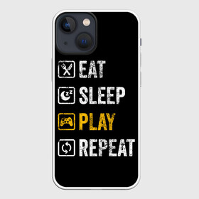 Чехол для iPhone 13 mini с принтом Eat. Sleep. Play. Repeat в Рязани,  |  | art | food | gamepad | games | inscription | joystick | schedule | sleep | text | арт | джойстик | еда | игры | надпись | расписание | сон | текст