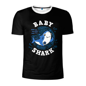 Мужская футболка 3D спортивная с принтом Baby shark в Рязани, 100% полиэстер с улучшенными характеристиками | приталенный силуэт, круглая горловина, широкие плечи, сужается к линии бедра | Тематика изображения на принте: baby shark | daddy shark | family shark | grandma shark | grandpa shark | mommy shark | бабушка акула | дедушка акула | мама акула | отец акула | ребенок акула | семья акул