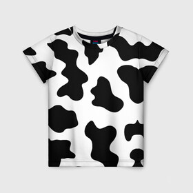 Детская футболка 3D с принтом Му-му в Рязани, 100% гипоаллергенный полиэфир | прямой крой, круглый вырез горловины, длина до линии бедер, чуть спущенное плечо, ткань немного тянется | абстракция | бык | кожа коровы | корова | му му | пятна | черно белое | черно белые пятна
