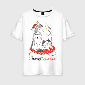 Женская футболка хлопок Oversize с принтом Merry Christmas в Рязани, 100% хлопок | свободный крой, круглый ворот, спущенный рукав, длина до линии бедер
 | 