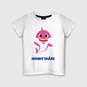 Детская футболка хлопок с принтом Baby Shark Mommy в Рязани, 100% хлопок | круглый вырез горловины, полуприлегающий силуэт, длина до линии бедер | 