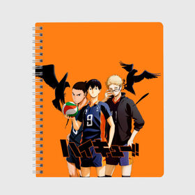 Тетрадь с принтом Haikyu Team в Рязани, 100% бумага | 48 листов, плотность листов — 60 г/м2, плотность картонной обложки — 250 г/м2. Листы скреплены сбоку удобной пружинной спиралью. Уголки страниц и обложки скругленные. Цвет линий — светло-серый
 | anime | haikyu | karasuno | tyan | аниме | анимэ | волейбол | карасуно | киёко симидзу | корасуно | маленький гигант | онимэ | сёё хината | состав | тобио кагэяма | тян