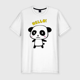 Мужская футболка хлопок Slim с принтом Милая пандочка в Рязани, 92% хлопок, 8% лайкра | приталенный силуэт, круглый вырез ворота, длина до линии бедра, короткий рукав | маленькая панда | маленькая пандочка | милашка | милая панда | милая пандочка | панда | панда hello | панда милашка | пандочка | пандочка hello | пандочка милашка