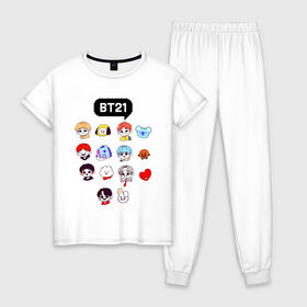 Женская пижама хлопок с принтом BTS / BT21 в Рязани, 100% хлопок | брюки и футболка прямого кроя, без карманов, на брюках мягкая резинка на поясе и по низу штанин | bangtan sonyeondan | bts | bts love. | kpop | битиэс | бтс | кпоп | фанфик бтс | чон чонгук