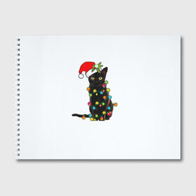 Альбом для рисования с принтом Новогодний кот в Рязани, 100% бумага
 | матовая бумага, плотность 200 мг. | Тематика изображения на принте: 2021 | белка | гирлянда | год быка | дед мороз | елка | енот | кот | котик | лиса | маска | неон | новогодний кот | новогодняя | новый год | олень | праздник | радуга | рождество | с новым годом | санта