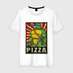 Мужская футболка хлопок с принтом Pizza Turtles в Рязани, 100% хлопок | прямой крой, круглый вырез горловины, длина до линии бедер, слегка спущенное плечо. | Тематика изображения на принте: donatello | leonardo | michelangelo | ninja | raphael | turtles | воин | донателло | животные | карате | комикс | комиксы | крэнг | леонардо | микеланджело | мультфильм | мутант | мутанты | ниндзя | пицца | рафаэль | сплинтер