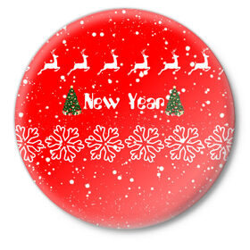 Значок с принтом Happy New Year в Рязани,  металл | круглая форма, металлическая застежка в виде булавки | Тематика изображения на принте: 