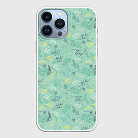 Чехол для iPhone 13 Pro Max с принтом Гербарий в Рязани,  |  | blue | dried flowers | flowers | fruits | leaves | pattern | seeds | листья | плоды | семена | сухоцветы | узор | цветы