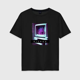 Женская футболка хлопок Oversize с принтом Vaporwave Kizaru Mac в Рязани, 100% хлопок | свободный крой, круглый ворот, спущенный рукав, длина до линии бедер
 | album | born to trap | haunted family | hip hop | karmageddon | music | neon | retro | retrowave | spain | trend | yvn kxx | альбом | испания | кизару | музыка | неон | реп | ретровейв | рожденный | рэп | стиль | тренд | треп 