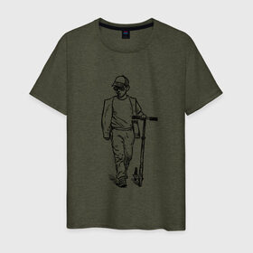 Мужская футболка хлопок с принтом Самокатер в Рязани, 100% хлопок | прямой крой, круглый вырез горловины, длина до линии бедер, слегка спущенное плечо. | крутой | самокат | чёрно белый
