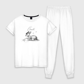 Женская пижама хлопок с принтом Бэмби в Рязани, 100% хлопок | брюки и футболка прямого кроя, без карманов, на брюках мягкая резинка на поясе и по низу штанин | bambi | disney | vdkimel | бэмби | дисней