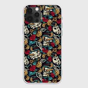 Чехол для iPhone 12 Pro Max с принтом Hardcore tattoo в Рязани, Силикон |  | colorful | skull | snake | tattoo | vintage | винтаж | змеи | игральные | кости | скелет | тату | цветной | цветы | черепа