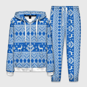 Мужской костюм 3D с принтом НОВОГОДНИЙ СВИТЕР С ОЛЕНЯМИ. в Рязани, 100% полиэстер | Манжеты и пояс оформлены тканевой резинкой, двухслойный капюшон со шнурком для регулировки, карманы спереди | 