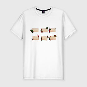 Мужская футболка хлопок Slim с принтом Этикетки Рождественские в Рязани, 92% хлопок, 8% лайкра | приталенный силуэт, круглый вырез ворота, длина до линии бедра, короткий рукав | 
