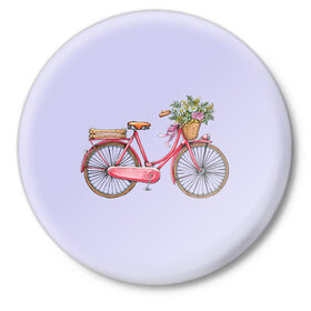 Значок с принтом Bicycle в Рязани,  металл | круглая форма, металлическая застежка в виде булавки | букет | велосипед | лето | цветы