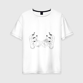 Женская футболка хлопок Oversize с принтом Jujutsu Kaisen Itadori в Рязани, 100% хлопок | свободный крой, круглый ворот, спущенный рукав, длина до линии бедер
 | hand | itadori | sukuna | итадори | магическая битва | руки | сукуна