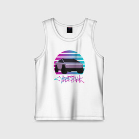 Детская майка хлопок с принтом Cybertruck Aesthetics в Рязани,  |  | 80e | cybertruck | retrowave | synthwave | vhs | киберпанк | кибертрак | неон | тесла | электрокар