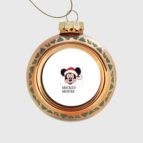 Стеклянный ёлочный шар с принтом ВОЛШЕБНЫЙ НОВЫЙ ГОД в Рязани, Стекло | Диаметр: 80 мм | mickey mouse | мультик | мышь | новый год | санта