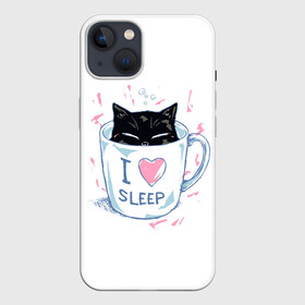 Чехол для iPhone 13 с принтом Я Люблю Спать в Рязани,  |  | cat | cats | coffee | i | love | nekoffee | night | sleep | вечер | жарко | зима | кот | котенок | котик | котэ | котяра | котята | кофе | кошка | люблю | любовь | нежное | нежный | ночь | сон | спать | тепло | холод | холодно | я