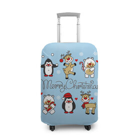 Чехол для чемодана 3D с принтом С рождеством! в Рязани, 86% полиэфир, 14% спандекс | двустороннее нанесение принта, прорези для ручек и колес | зимние праздники. | мишки | олени | пингвины | праздники | рождество | сердечки