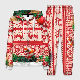 Мужской костюм 3D с принтом Свитер с Оленями в Рязани, 100% полиэстер | Манжеты и пояс оформлены тканевой резинкой, двухслойный капюшон со шнурком для регулировки, карманы спереди | 