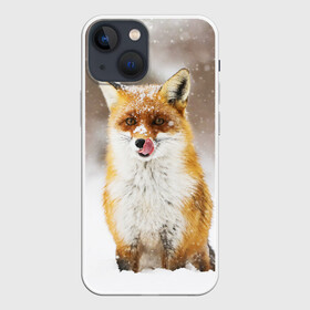 Чехол для iPhone 13 mini с принтом Лиса в Рязани,  |  | animal | fox | foxy | snow | winter | животное | животные | звери | зверь | зима | лиса | лисица | мороз | рыжая | снег | снежинка