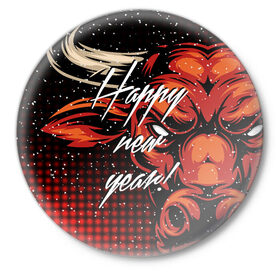 Значок с принтом Happy New Year! в Рязани,  металл | круглая форма, металлическая застежка в виде булавки | Тематика изображения на принте: 