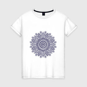 Женская футболка хлопок с принтом Хнойный цветок в Рязани, 100% хлопок | прямой крой, круглый вырез горловины, длина до линии бедер, слегка спущенное плечо | арт | вектис | вектор | рисунок | синий | хна | хной | хноя | цветок