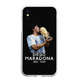 Чехол для iPhone XS Max матовый с принтом Diego Maradona в Рязани, Силикон | Область печати: задняя сторона чехла, без боковых панелей | 10 | 1960 | 2020 | argentina | barcelona | diego | football | legend | leo | lionel | maradona | messi | retro | rip | soccer | аргентина | барселона | бога | диего | легенда | лионель | марадона | месси | мяч | ретро | рука | форма | футбол