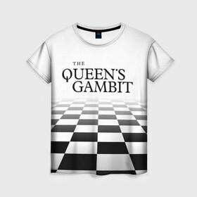 Женская футболка 3D с принтом ХОД КОРОЛЕВЫ в Рязани, 100% полиэфир ( синтетическое хлопкоподобное полотно) | прямой крой, круглый вырез горловины, длина до линии бедер | chess | netflix | the queens gambit | бет хармон | нетфликс | ход королевы | шахматистка. | шахматы