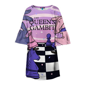 Детское платье 3D с принтом The Queens Gambit в Рязани, 100% полиэстер | прямой силуэт, чуть расширенный к низу. Круглая горловина, на рукавах — воланы | beth harmon | chess | queens gambit | the queens gambit | аня тейлор джой | бет хармон | нетфликс | ход королевы | шахматы