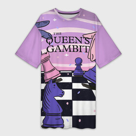 Платье-футболка 3D с принтом The Queens Gambit в Рязани,  |  | beth harmon | chess | queens gambit | the queens gambit | аня тейлор джой | бет хармон | нетфликс | ход королевы | шахматы