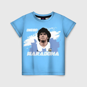 Детская футболка 3D с принтом Диего Марадона в Рязани, 100% гипоаллергенный полиэфир | прямой крой, круглый вырез горловины, длина до линии бедер, чуть спущенное плечо, ткань немного тянется | diego | diego armando maradona | maradona | аргентина | диего | король | легенда | марадона | нападающий | полузащитник | футбол | футболист