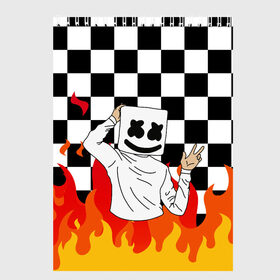 Скетчбук с принтом MARSHMELLO в Рязани, 100% бумага
 | 48 листов, плотность листов — 100 г/м2, плотность картонной обложки — 250 г/м2. Листы скреплены сверху удобной пружинной спиралью | fortnite | game. | marshmello | music | маршмелло | маршмело | музыка | фортнайт