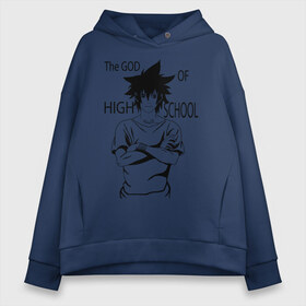 Женское худи Oversize хлопок с принтом the god of high school в Рязани, френч-терри — 70% хлопок, 30% полиэстер. Мягкий теплый начес внутри —100% хлопок | боковые карманы, эластичные манжеты и нижняя кромка, капюшон на магнитной кнопке | 