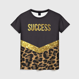 Женская футболка 3D с принтом Success в Рязани, 100% полиэфир ( синтетическое хлопкоподобное полотно) | прямой крой, круглый вырез горловины, длина до линии бедер | success | swag | блеск | блестки | китч | леопард | леопардовый принт | понты | успех | успешные люди | фрик
