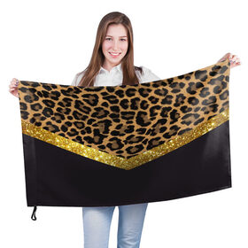 Флаг 3D с принтом Леопардовый принт в Рязани, 100% полиэстер | плотность ткани — 95 г/м2, размер — 67 х 109 см. Принт наносится с одной стороны | success | swagg | блеск | блестки | животнй принт | золотистый | золото | золотой | леопард | леопардовый принт | понты | тигровый
