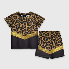 Детский костюм с шортами 3D с принтом Леопардовый принт в Рязани,  |  | Тематика изображения на принте: success | swagg | блеск | блестки | животнй принт | золотистый | золото | золотой | леопард | леопардовый принт | понты | тигровый