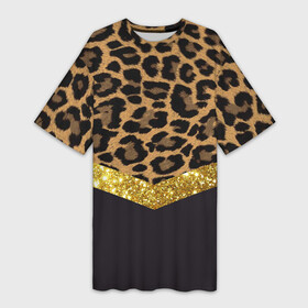Платье-футболка 3D с принтом Леопардовый принт в Рязани,  |  | Тематика изображения на принте: success | swagg | блеск | блестки | животнй принт | золотистый | золото | золотой | леопард | леопардовый принт | понты | тигровый